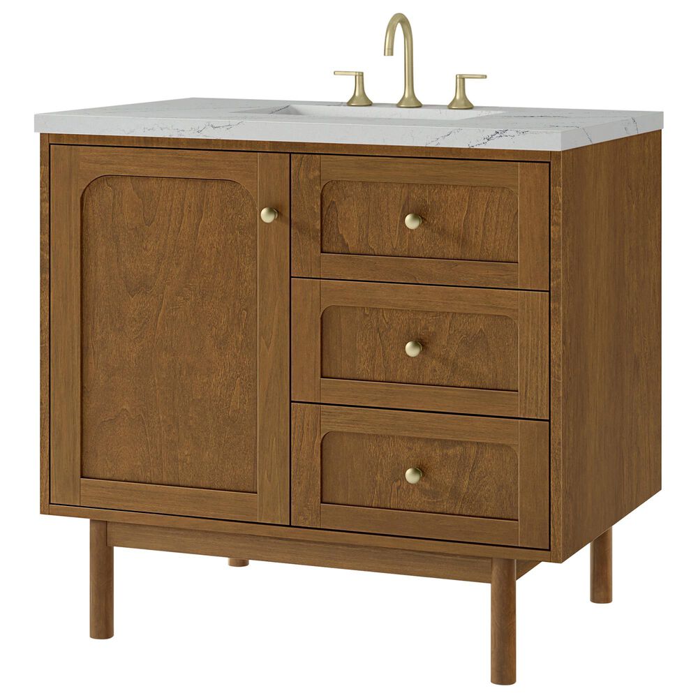 James Martin Laurent 36" Single Bathroom Vanity in Honey Oak with 3 cm Ethereal Noctis Silestone Top and Rectangular Sink, , large