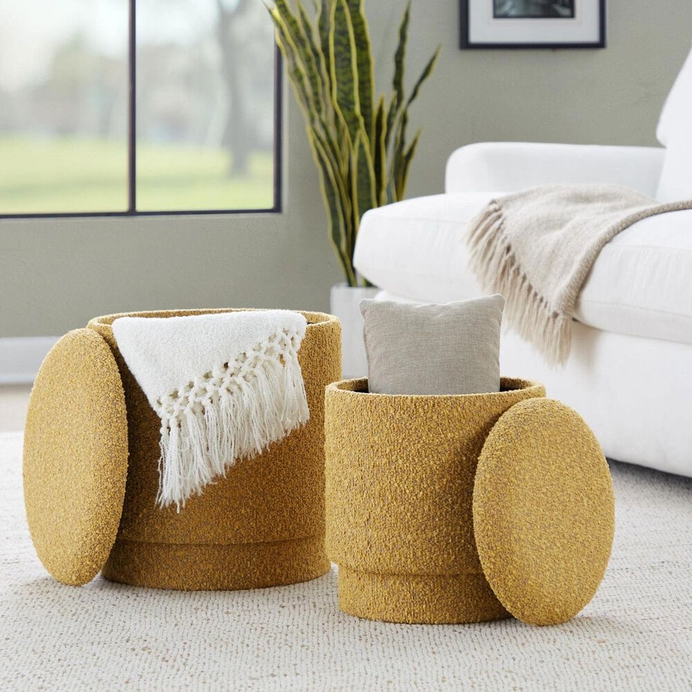 Lumisource Marla 2-Piece Upholstered Ottoman Set in Yellow, , large