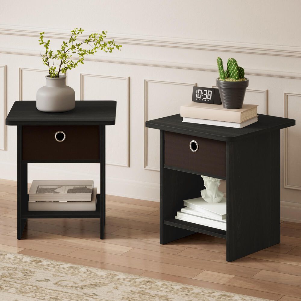 HOMLUX 1-Drawer Modern Nightstand with Open Shelf in Espresso (Set of 2), , large