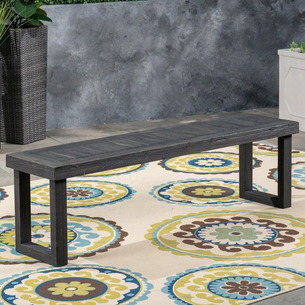 Hearth and Haven Patio Wood Dining Bench in Dark Grey, , large