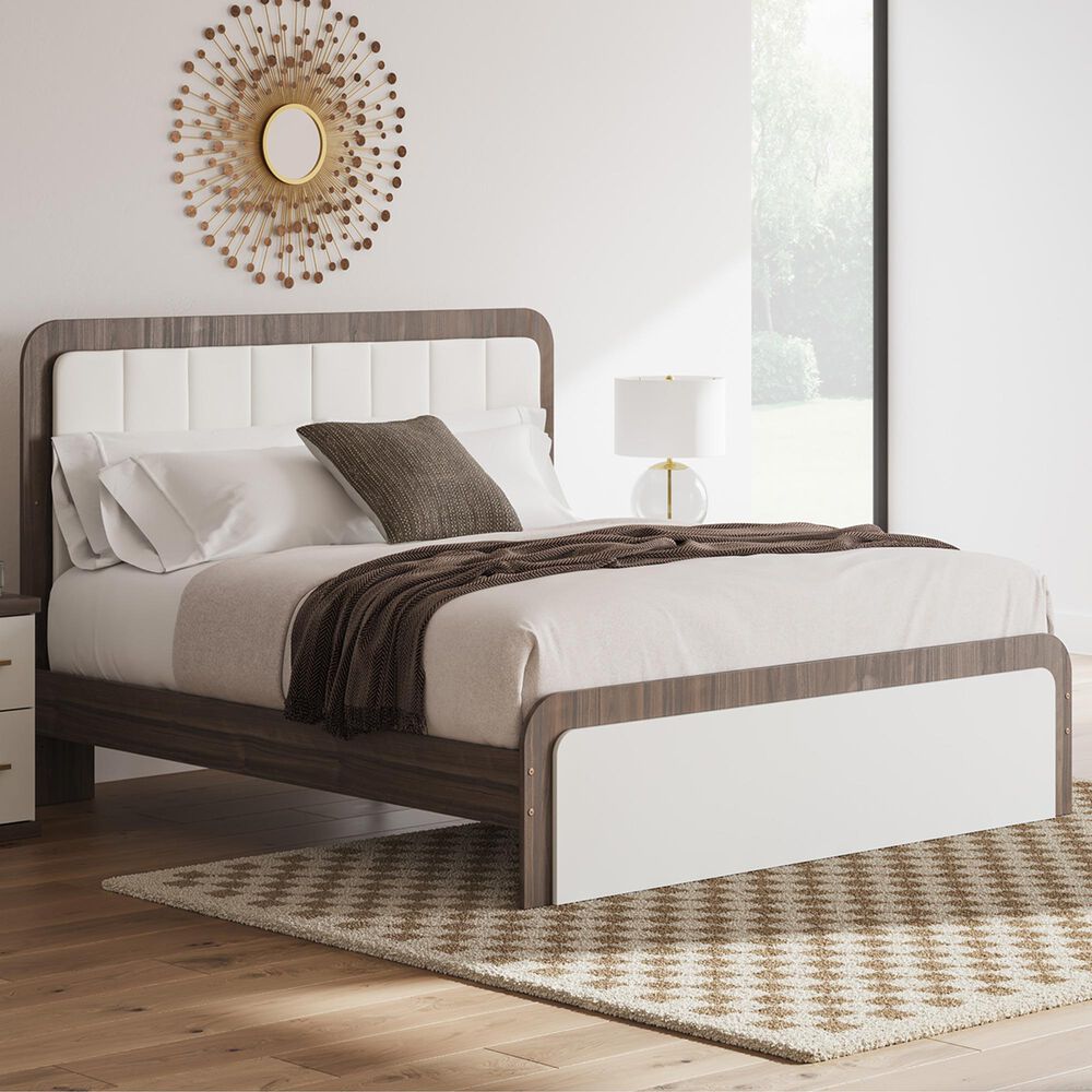 Ashley Kendanport King Platform Upholstered Bed in Brown and White, , large