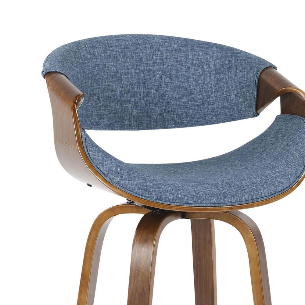 LumiSource Curvini 30" Swivel Barstool with Blue Upholstery in Walnut and Chrome (Set of 2), , large