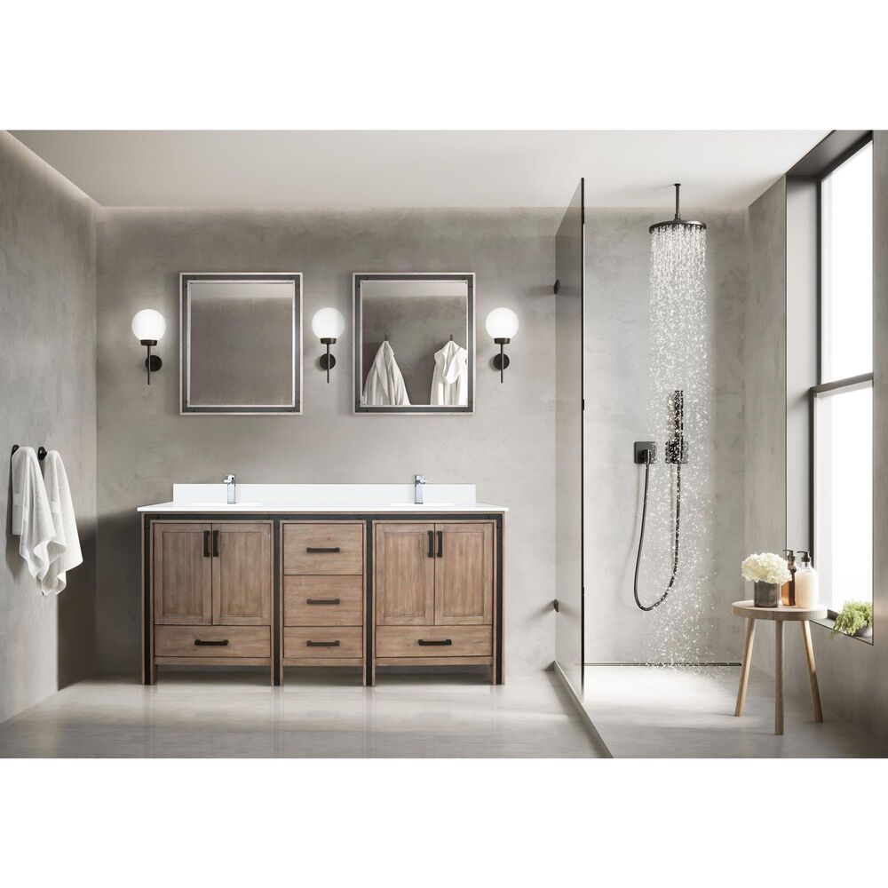 Lexora Home Ziva 72&quot; Double Bathroom Vanity in Rustic Barnwood with 2 cm White Quartz Top and Rectangular Sinks, , large