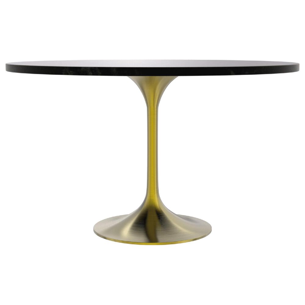 Leisuremod LeisureMod Verve Collection 48 Round Dining Table, Brushed Gold Base with Black MDF Top, , large