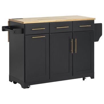 HOMLUX 59.3"" Kitchen Island with Trash Can Storage in Black and Natural, , large