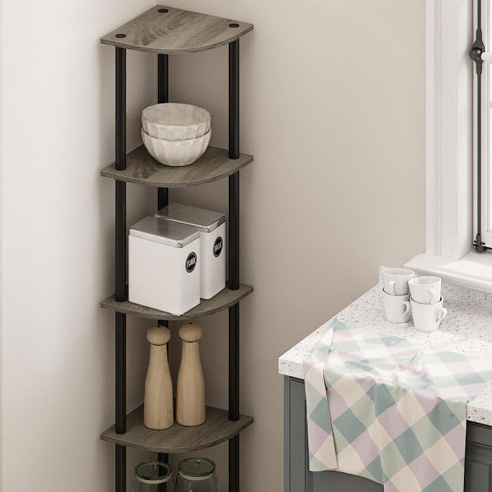 HOMLUX 5-Tier Modern Tall Corner Open Bookshelf in French Oak Grey and Black, , large