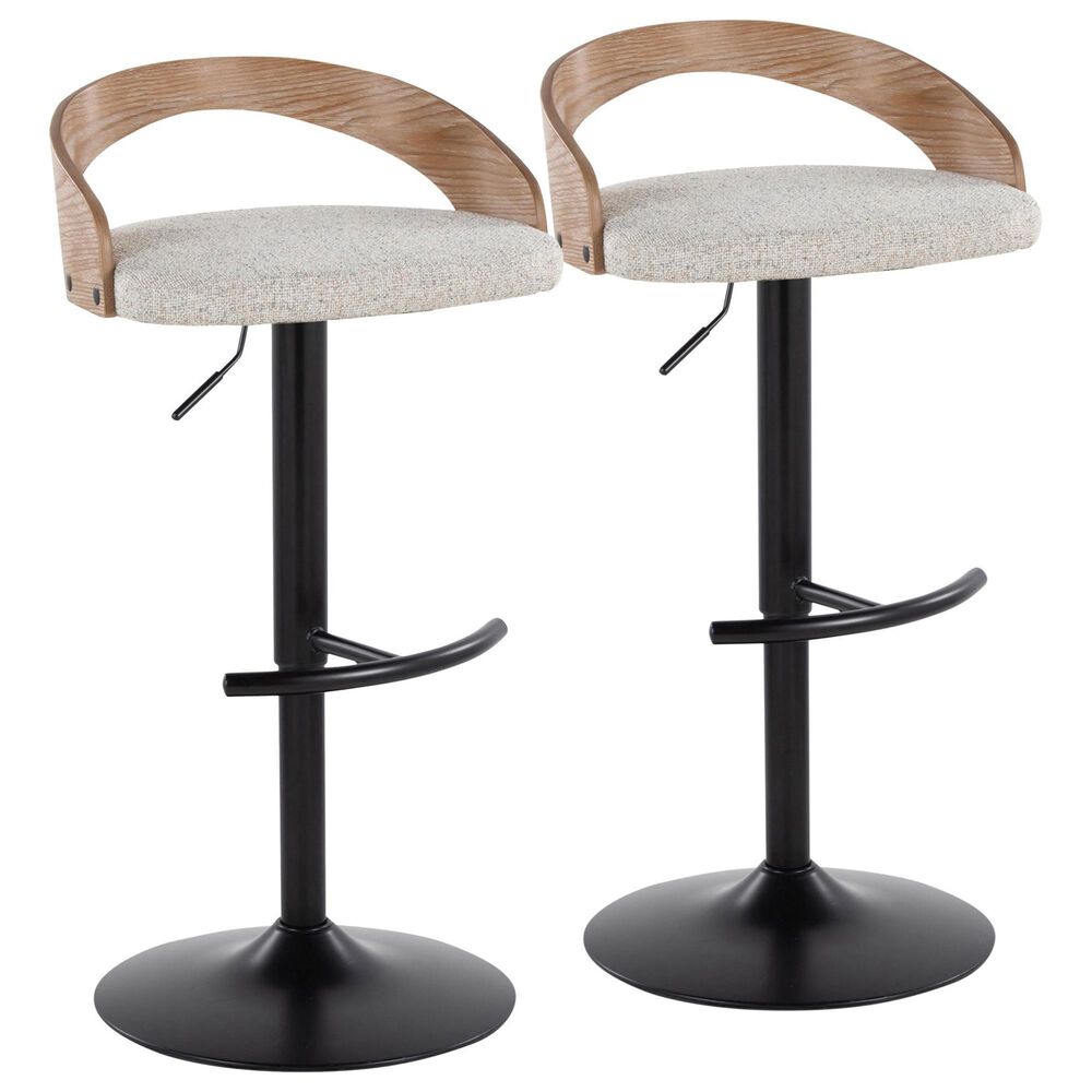 LumiSource Grotto Swivel Barstool with Oat Fabric Upholstery in Black and Whitewashed (Set of 2), , large