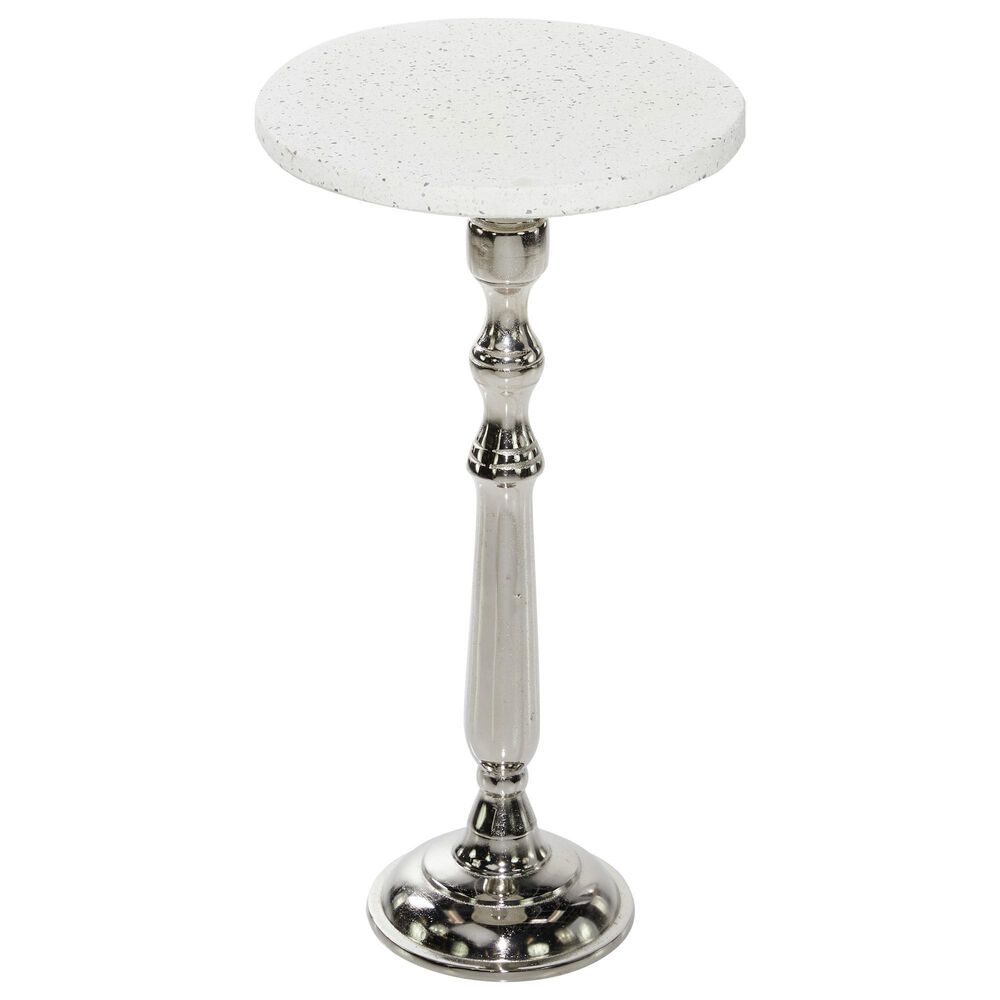Uma Enterprises Pedestal Accent Table in Silver and White, , large