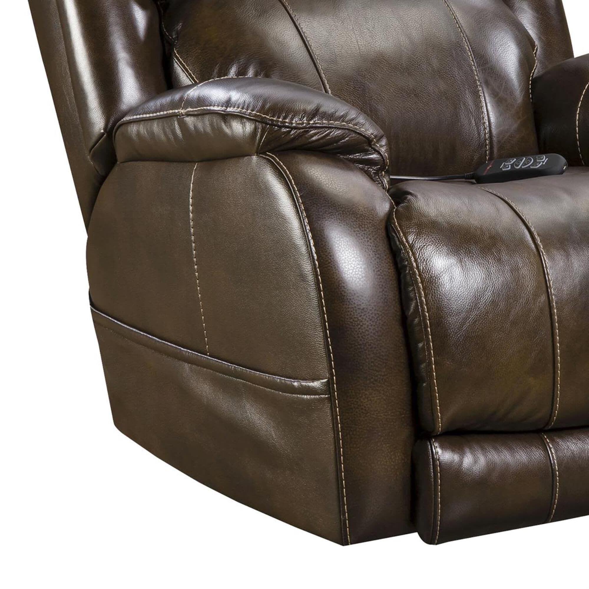HomeStretch Palmer Leather Power Recliner with Headrest and Lumbar