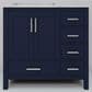 Lexora Home Jacques 36" Left Offset Single Bathroom Vanity in Navy Blue with 2 cm White Carrara Marble Top and Rectangular Sink, , large