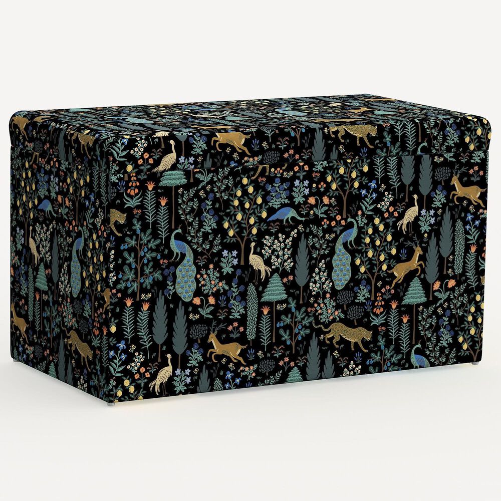 Rifle Paper Co Crafted by Cloth & Company Willie Storage Bench in Menagerie Black, , large