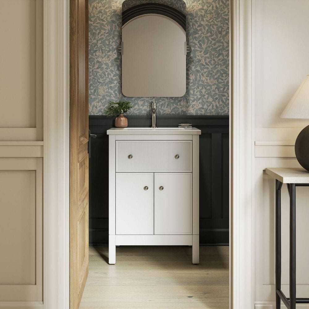 Kohler Malin 24" Single Bathroom Vanity in White with Single Hole 3 cm White Quartz Top and Rectangular Sink, , large