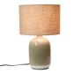 Teak Interiors Stoneware Table Lamp with Linen Shade in Taupe Reactive Glaze, , large