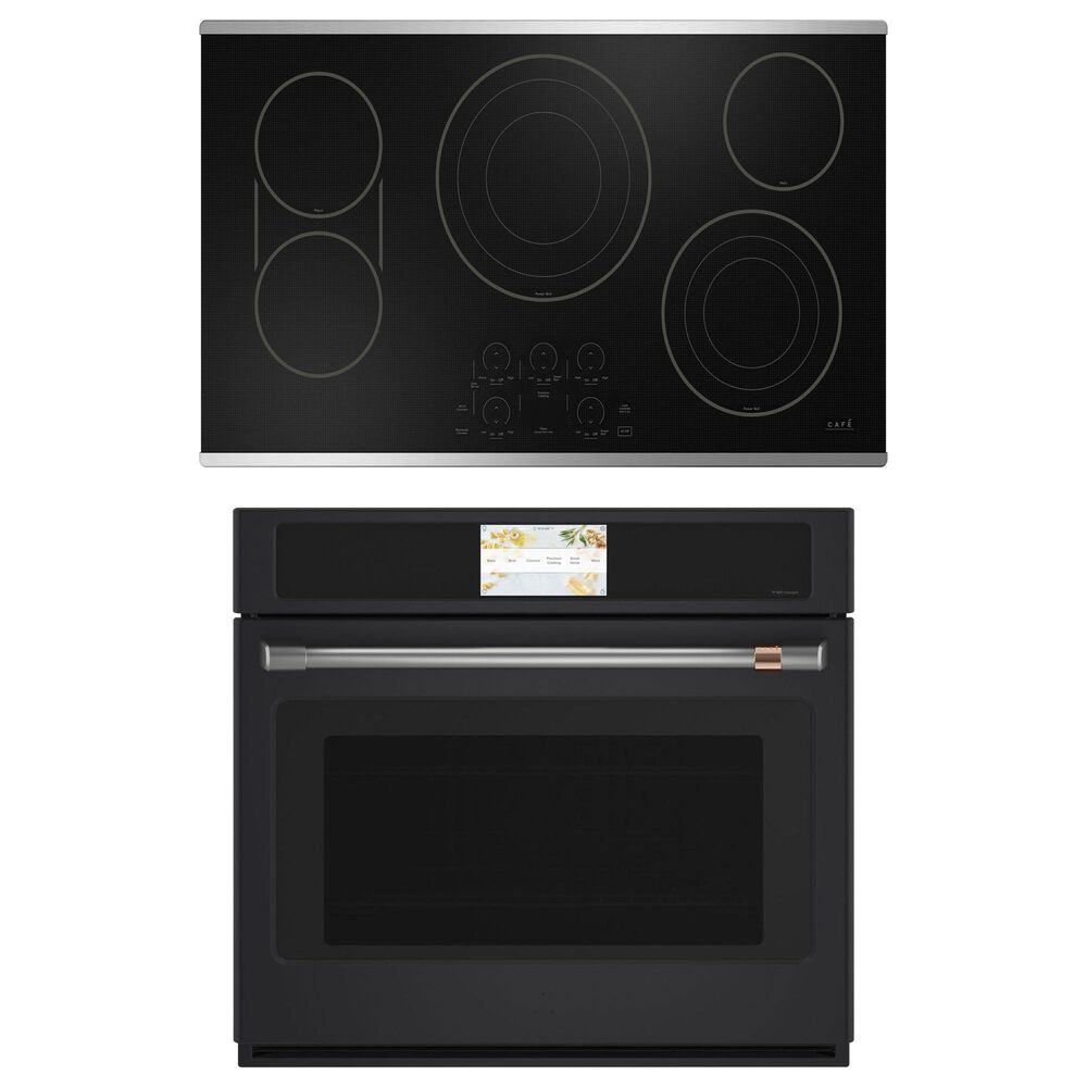 Cafe 2-Piece Kitchen Package with Matte Black 30" Smart Built-In Convection Single Wall Oven and Stainless Steel 36" Electric Cooktop, , large
