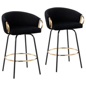 Lumisource Claire Swivel Counter Stool in Gold and Black (Set of 2), , large