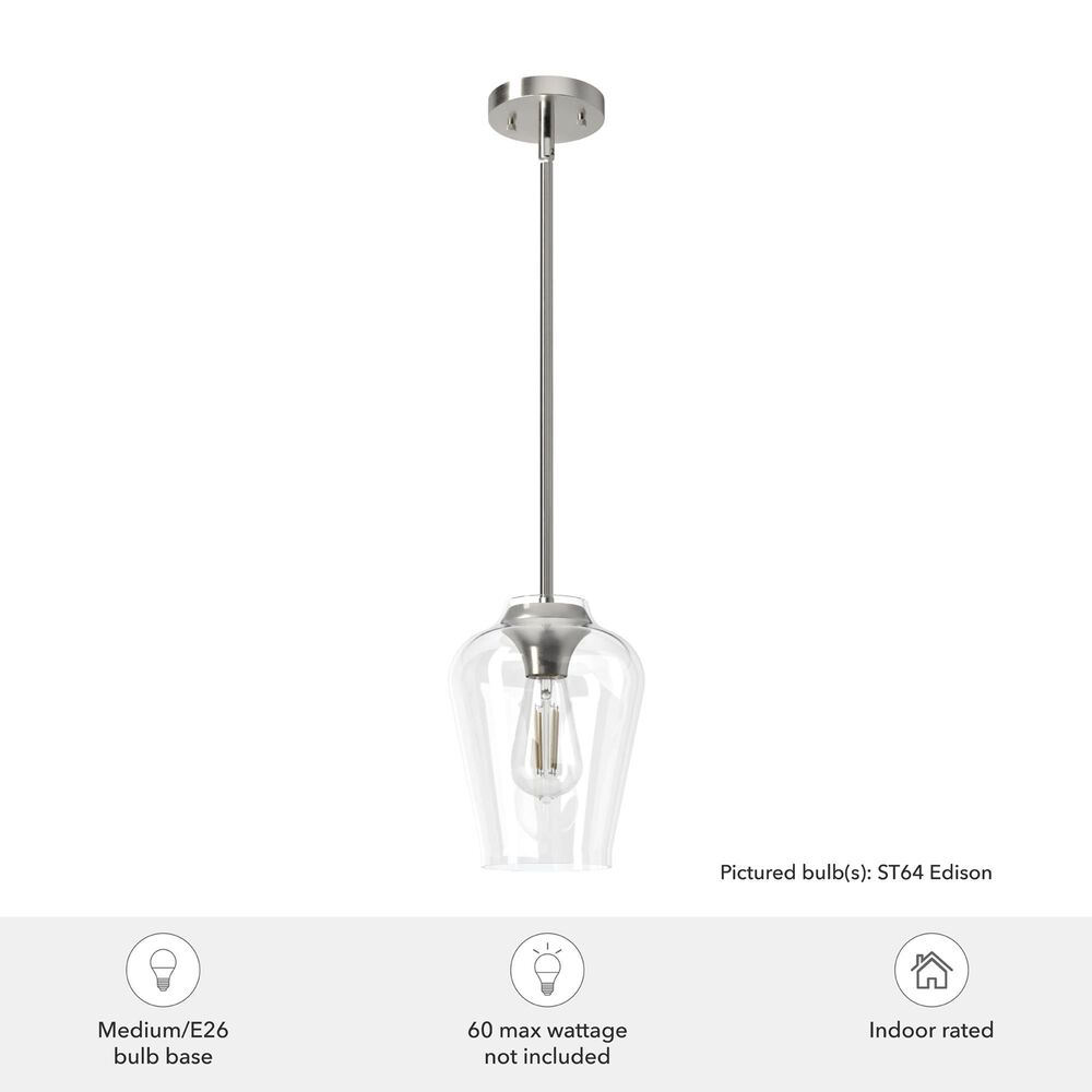 Hunter Vidria 7.25&quot; 1-Light Mini Pendant in Brushed Nickel, , large