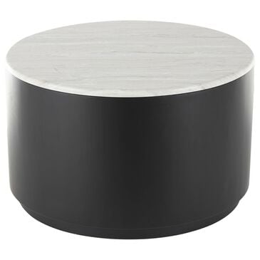 Maple and Jade 28" Pedestal Coffee Table with Faux Marble Top in Matte Black and White, , large