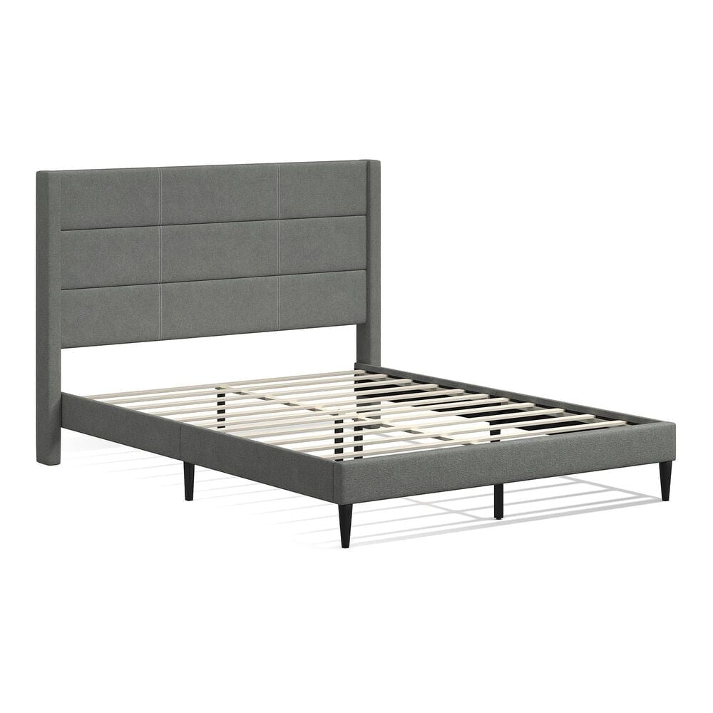 Glideaway Pax Queen Upholstered Platform Wingback Bed in Stone Mist, , large