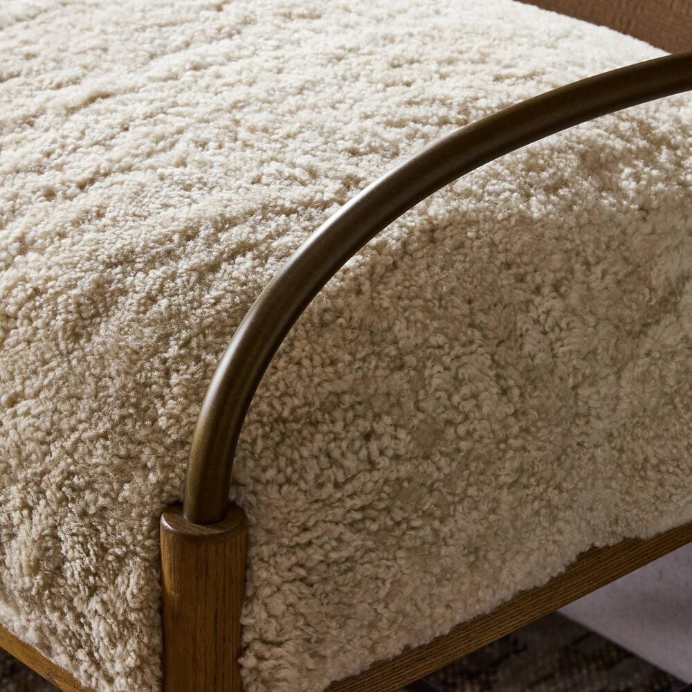 Four Hands Demi Accent Bench in Beige Shearling, , large