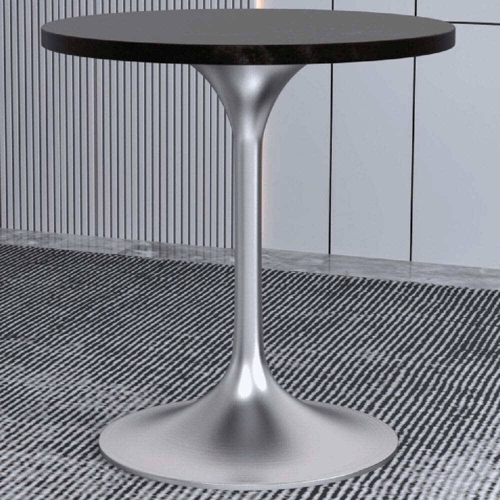 Leisuremod LeisureMod Verve Collection 27 Round Dining Table, Brushed Chrome Base with Black MDF Top, , large