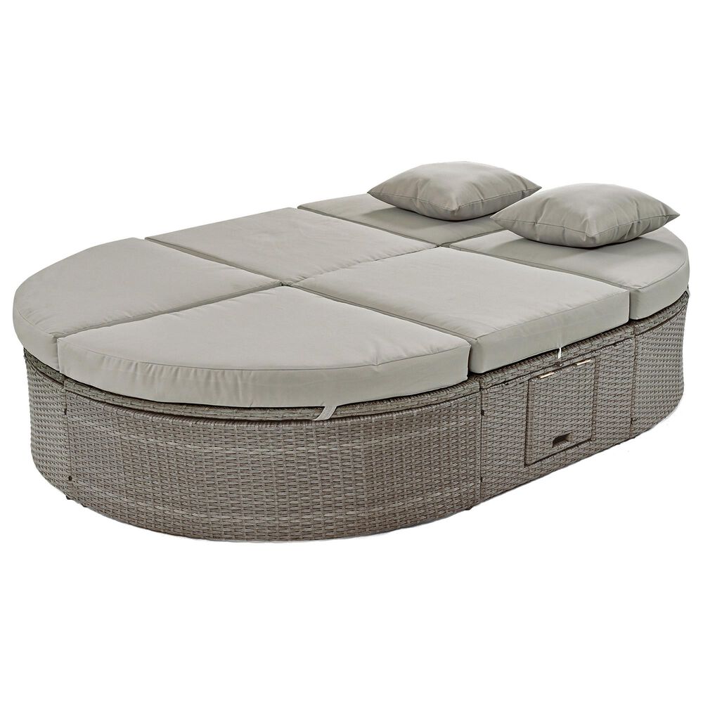 HOMLUX 2-Person Outdoor Daybed with Adjustable Backrests and Foldable Cup Trays in Gray, , large