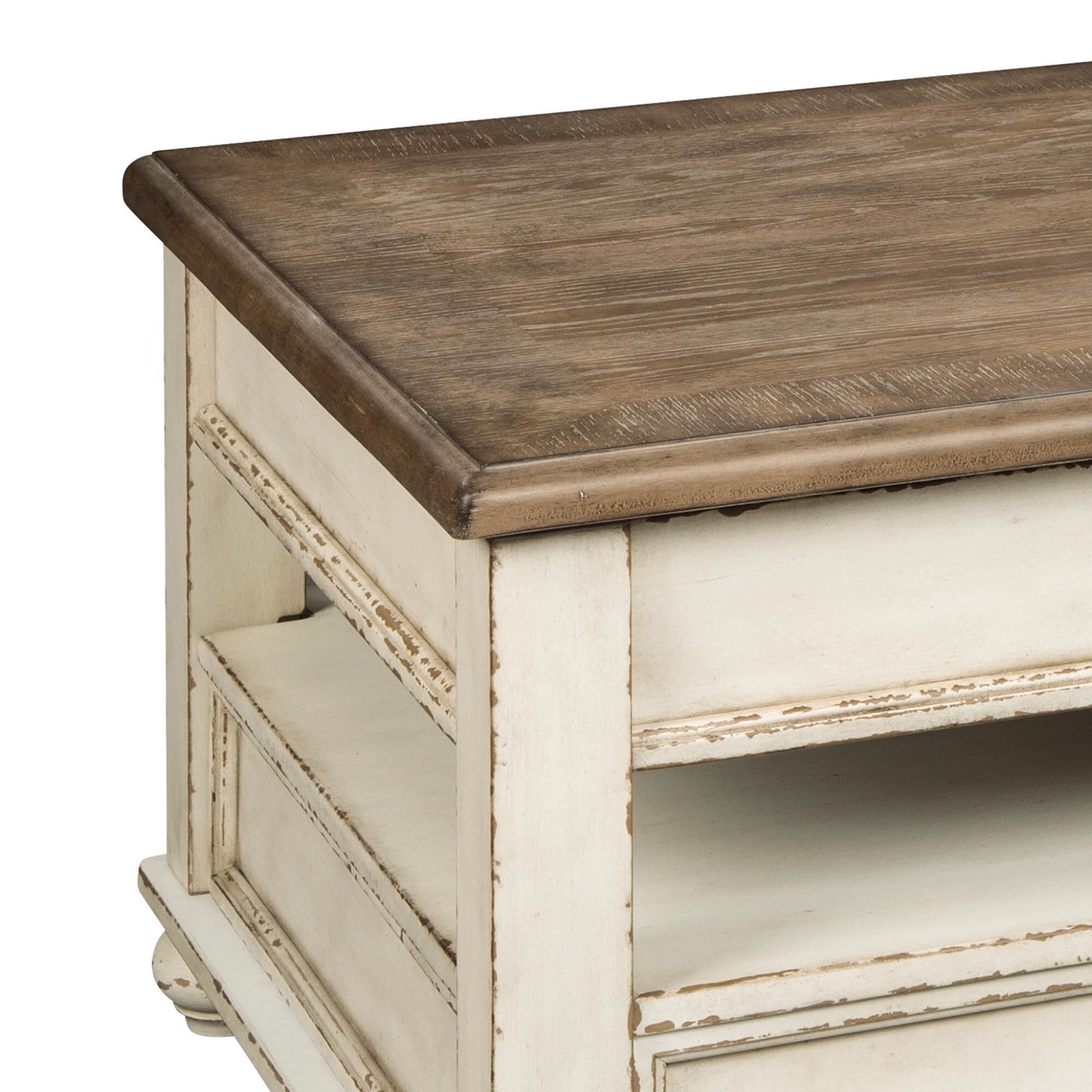 Ashley Realyn Lift Top Cocktail Table in White and Brown