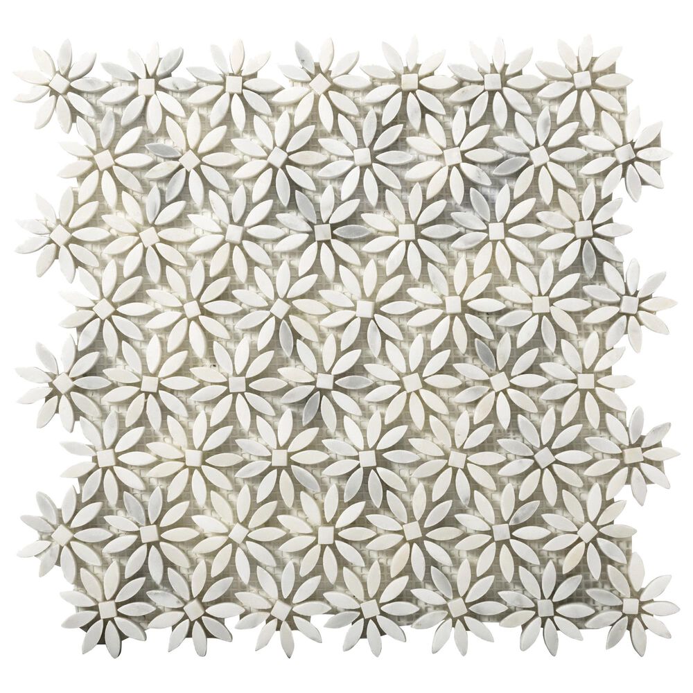 Emser Winter Frost Daisy 12" x 13" Marble Mosaic Sheet, , large