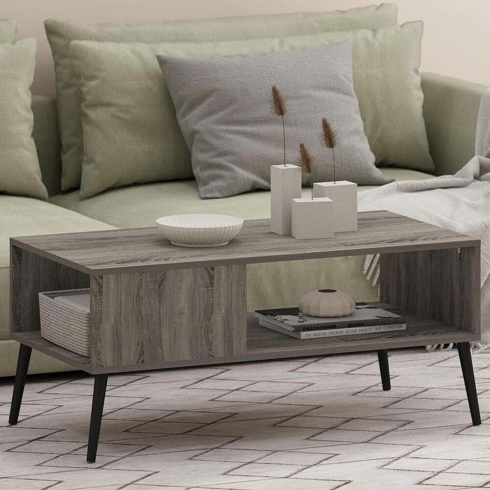 HOMLUX 2-Tier Mid-Century Modern Coffee Table in French Oak, , large