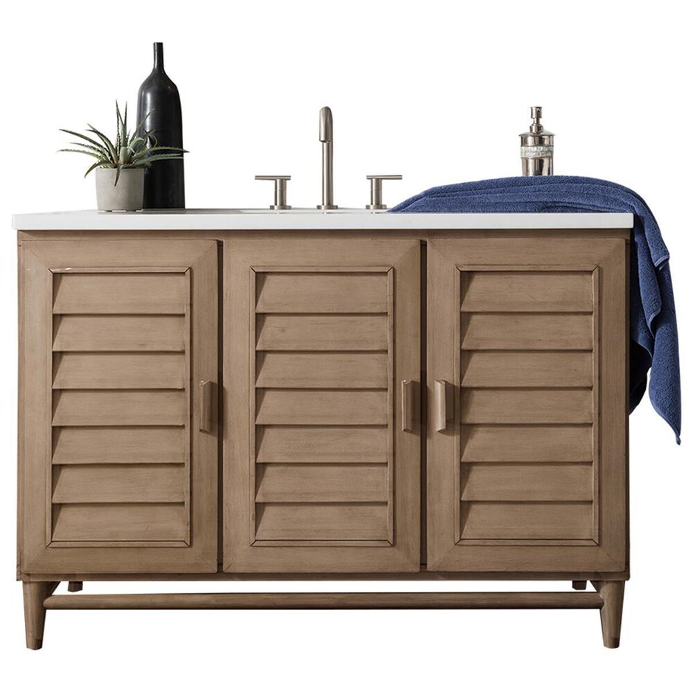 James Martin Vanities Portland 48&quot; Single Vanity in White Washed Walnut with 3 cm Arctic Fall Solid Surface Top, , large