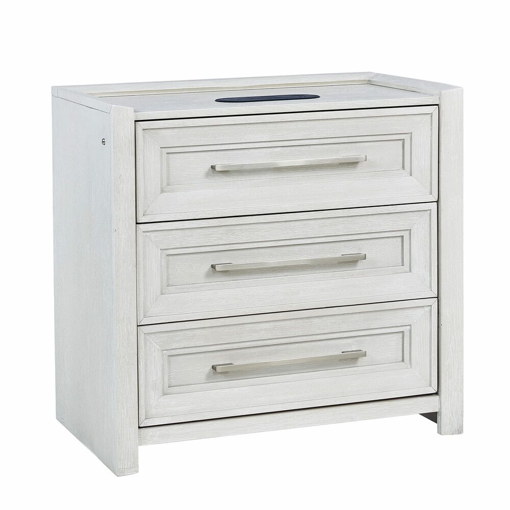 Sasha Lee 3-Drawer Tech Nightstand with LED Lighting in Brushed White, , large