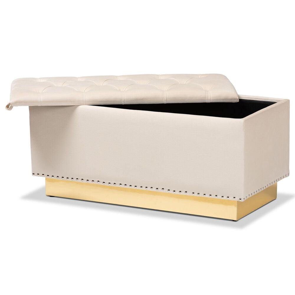 Baxton Studio Powell Storage Ottoman in Beige and Gold, , large