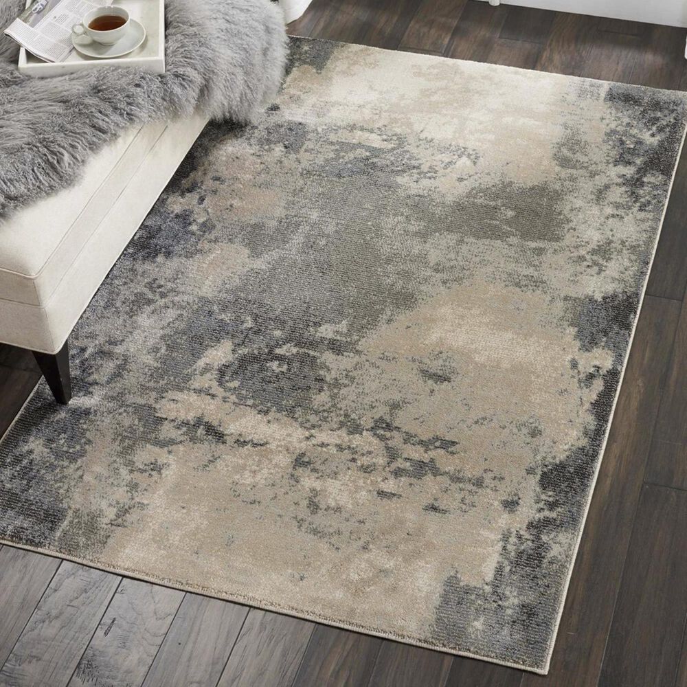 Nourison Maxell MAE13 3&#39;10&quot; x 5&#39;10&quot; Ivory and Grey Area Rug, , large