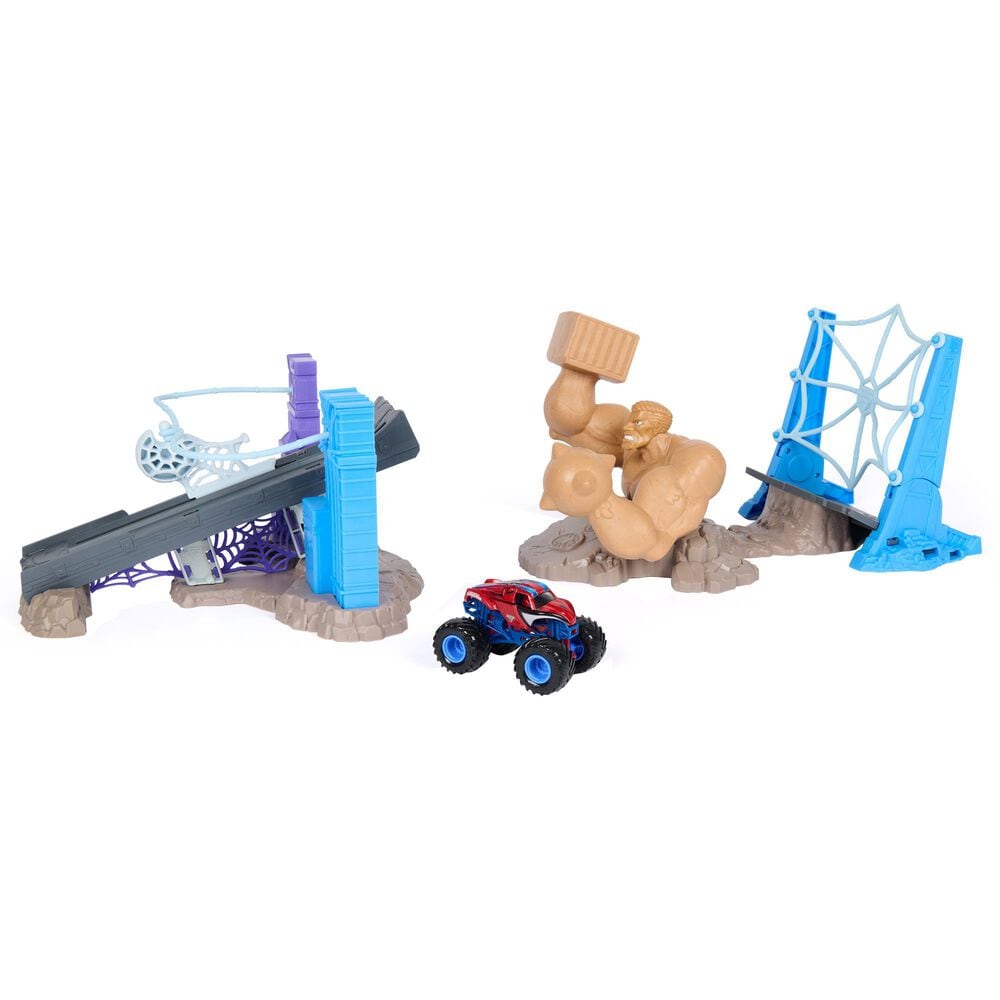 Monster Jam 1:64 Spider-Man Sandman City Battle Playset, , large