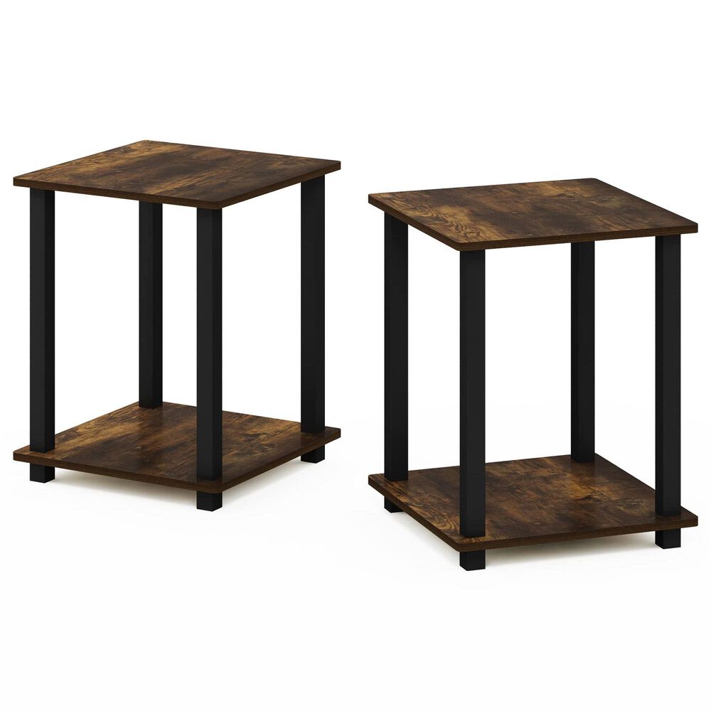 HOMLUX 2-Tier End Table in Amber Pine and Black (Set of 2), , large