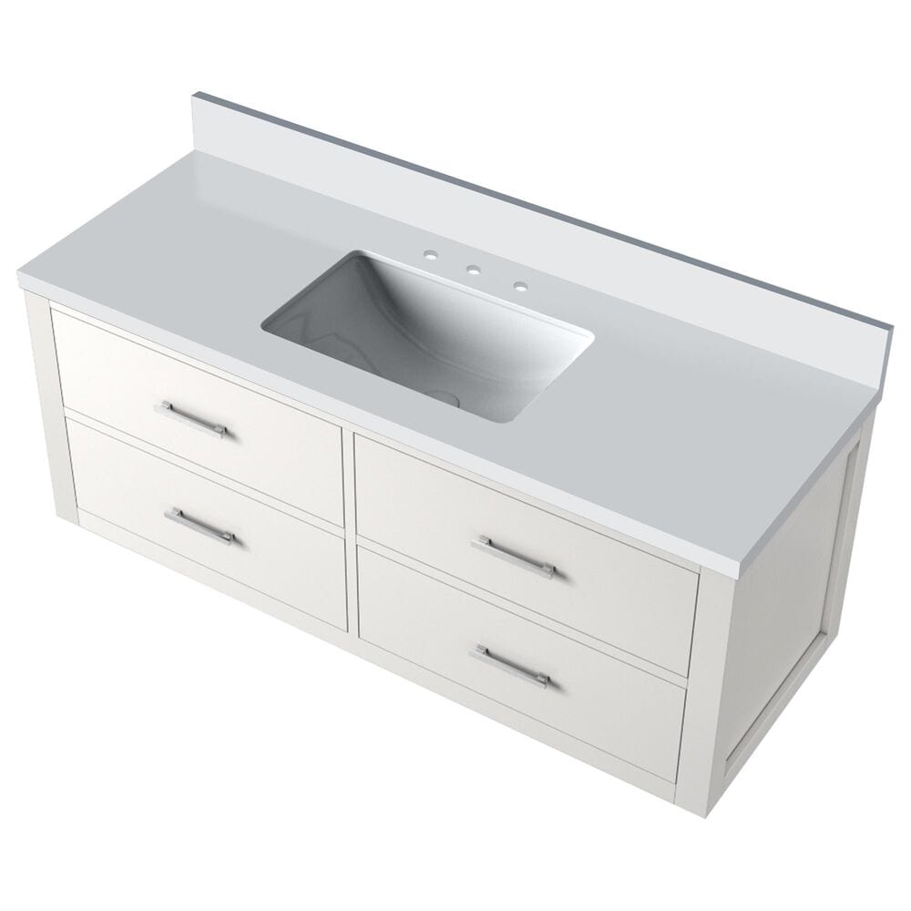 Lexora Home Castor 48&quot; Single Bathroom Vanity in White with 2 cm White Cultured Marble Top and Rectangular Sink, , large