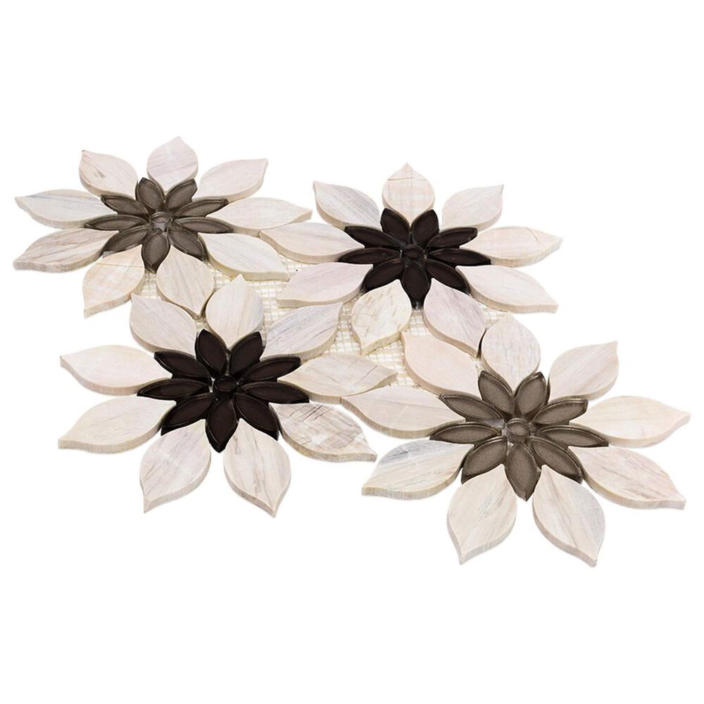 Soho Studio MJ Rain Flower Beige and Taupe 12.4" x 14.13" Marble Mosaic Sheet, , large
