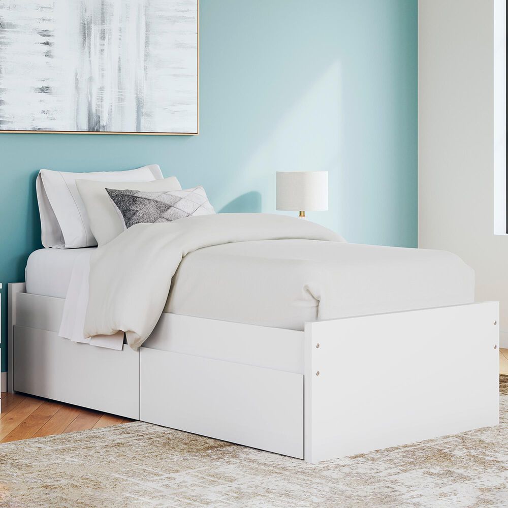 Ashley Onita Twin Platform Bed with No Headboard and 1 Side Storage in White, , large