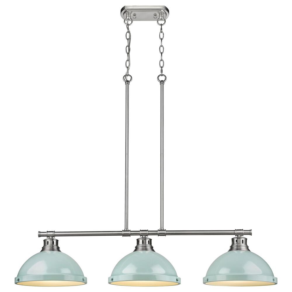 Golden Lighting Duncan 3-Light Pendant with Seafoam Shade in Pewter, , large
