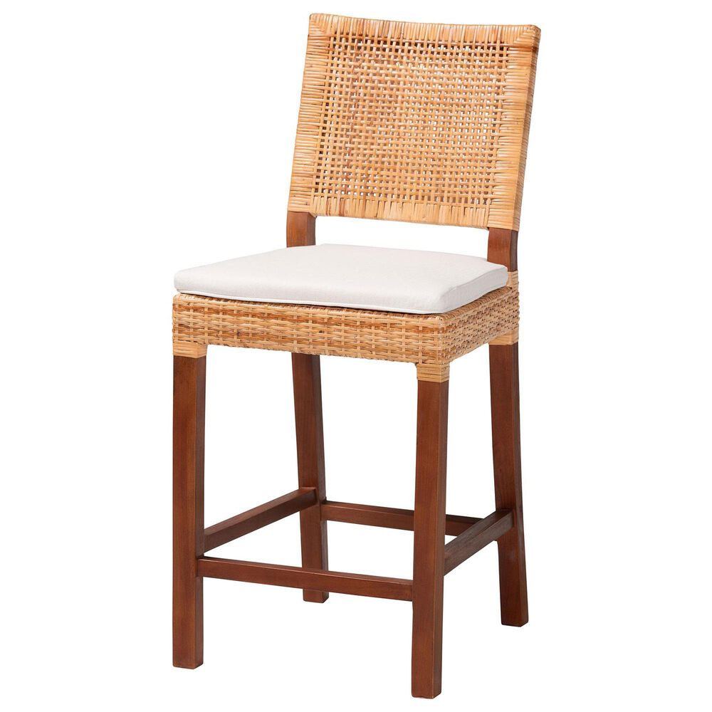 Baxton Studio Lesia Counter Stool with White Cushion in Walnut Brown, , large