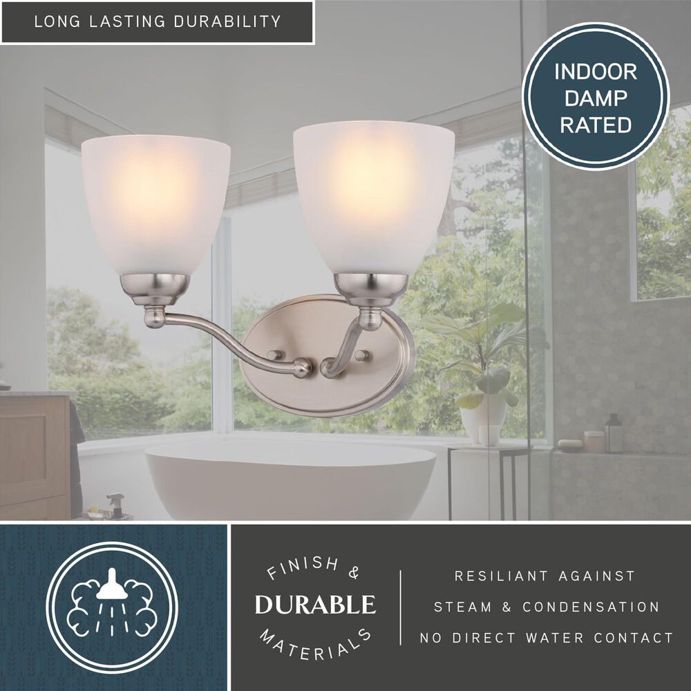 Vaxcel Bellwood 2-Light Bathroom Vanity with Frosted Glass Shades in Satin Nickel, , large