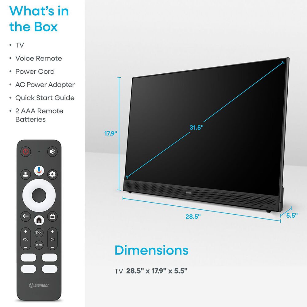 Element 32" Class 1080P FHD Portable in Black - Smart Google TV, , large