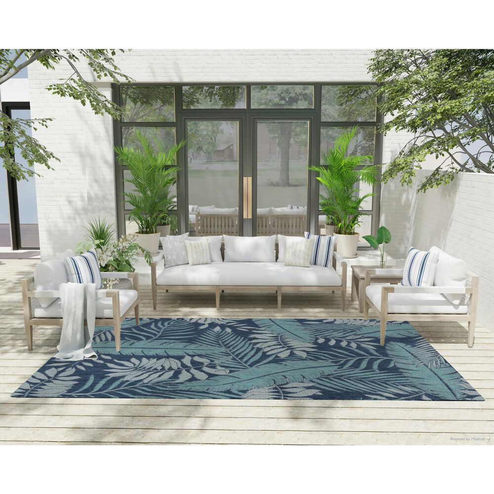 Nourison Garden Oasis GOA02 Navy 6&#39; x 9&#39; Indoor/Outdoor Area Rug, , large