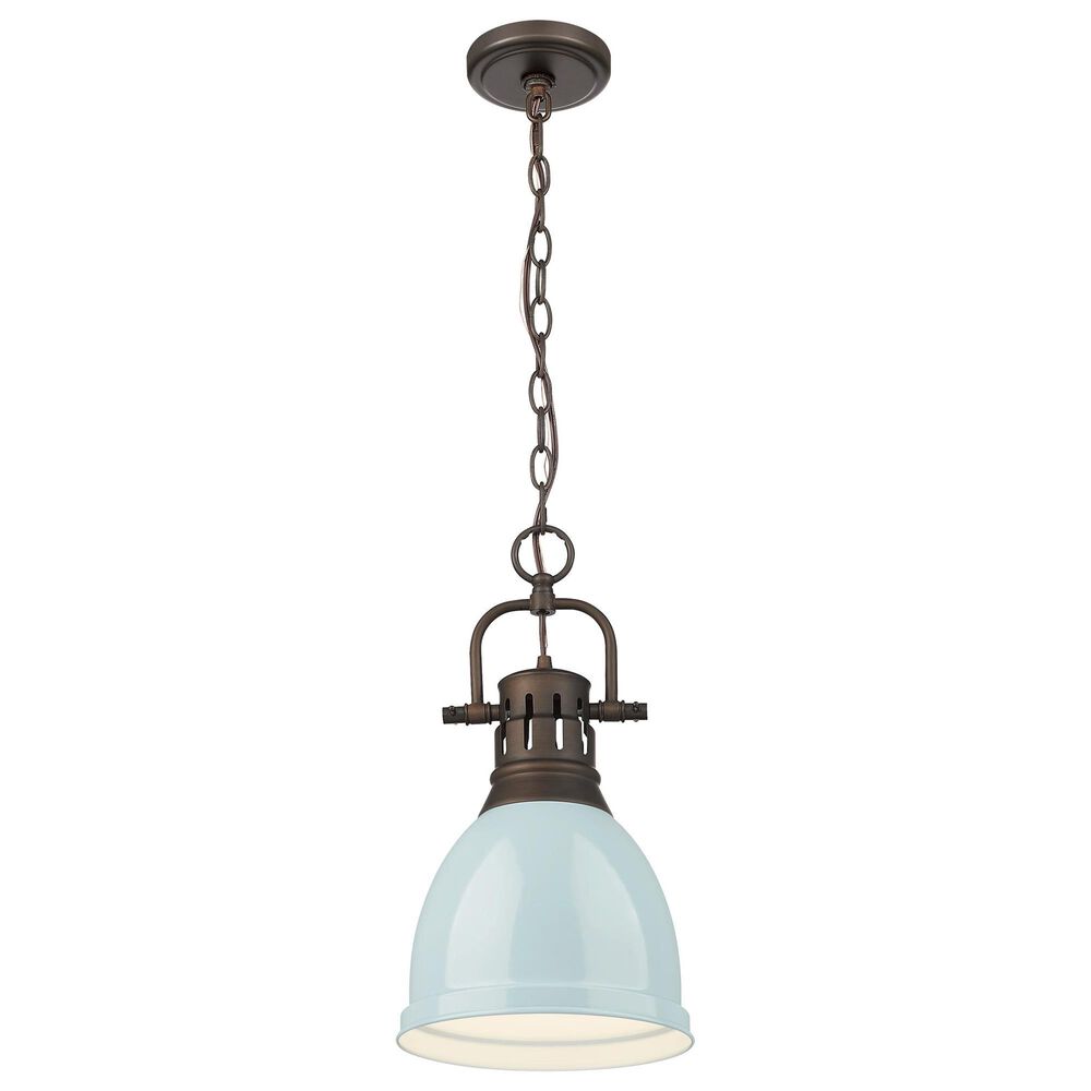 Golden Lighting Duncan 1-Light Small Pendant with Chain and Seafoam Shade in Rubbed Bronze, , large