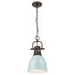 Golden Lighting Duncan 1-Light Small Pendant with Chain and Seafoam Shade in Rubbed Bronze, , large