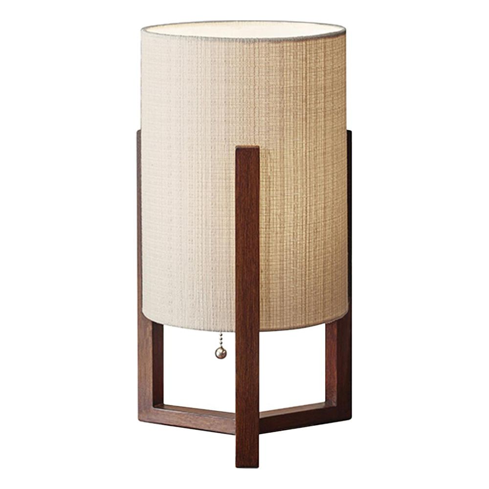 Adesso Quinn Table Lantern with Natural Shade in Walnut - Mid Century Style, , large