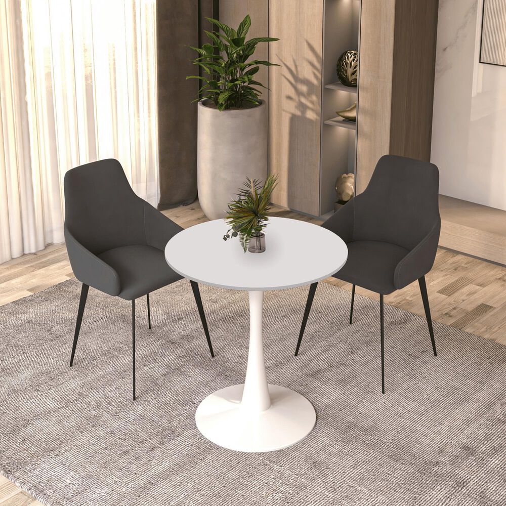 Leisuremod Bristol 27&quot; Round Dining Table with MDF Top in White - Table Only, , large