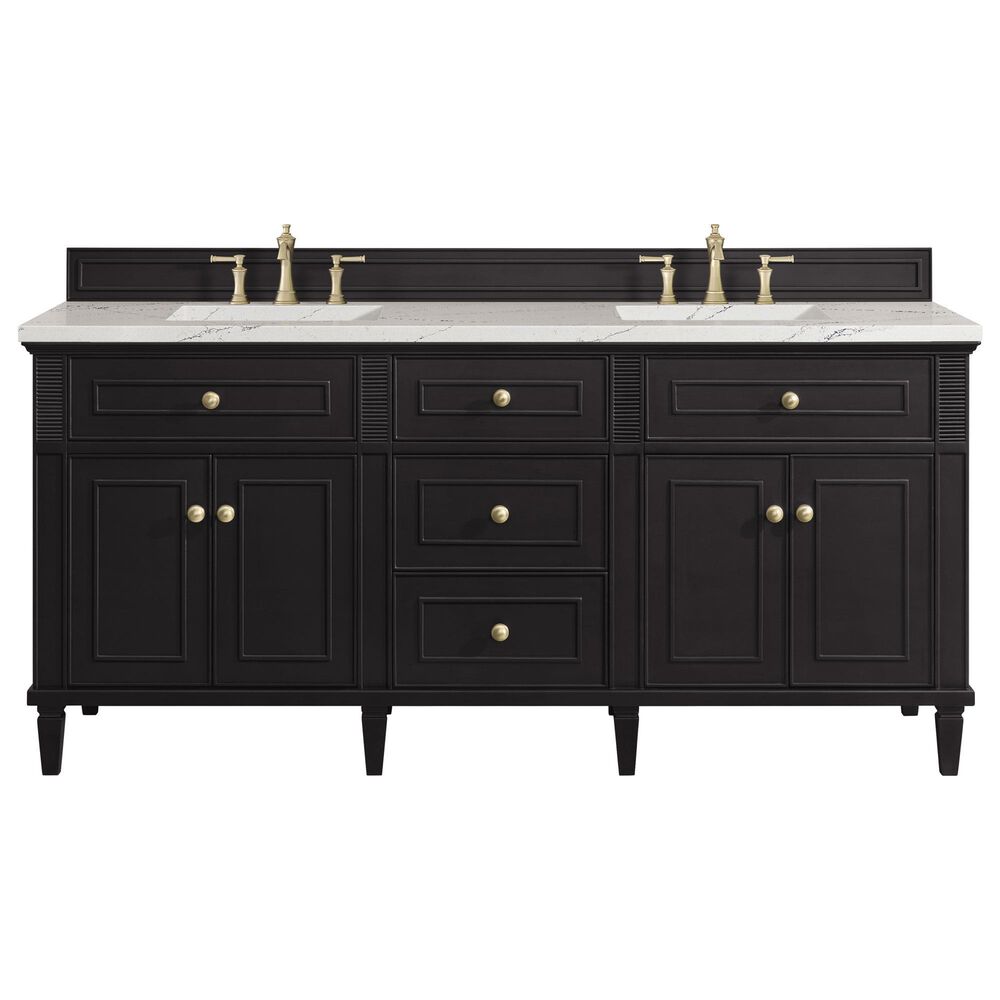 James Martin Vanities Lorelai 72&quot; Double Vanity in Black Onyx with 3 cm Ethereal Noctis Quartz Top, , large