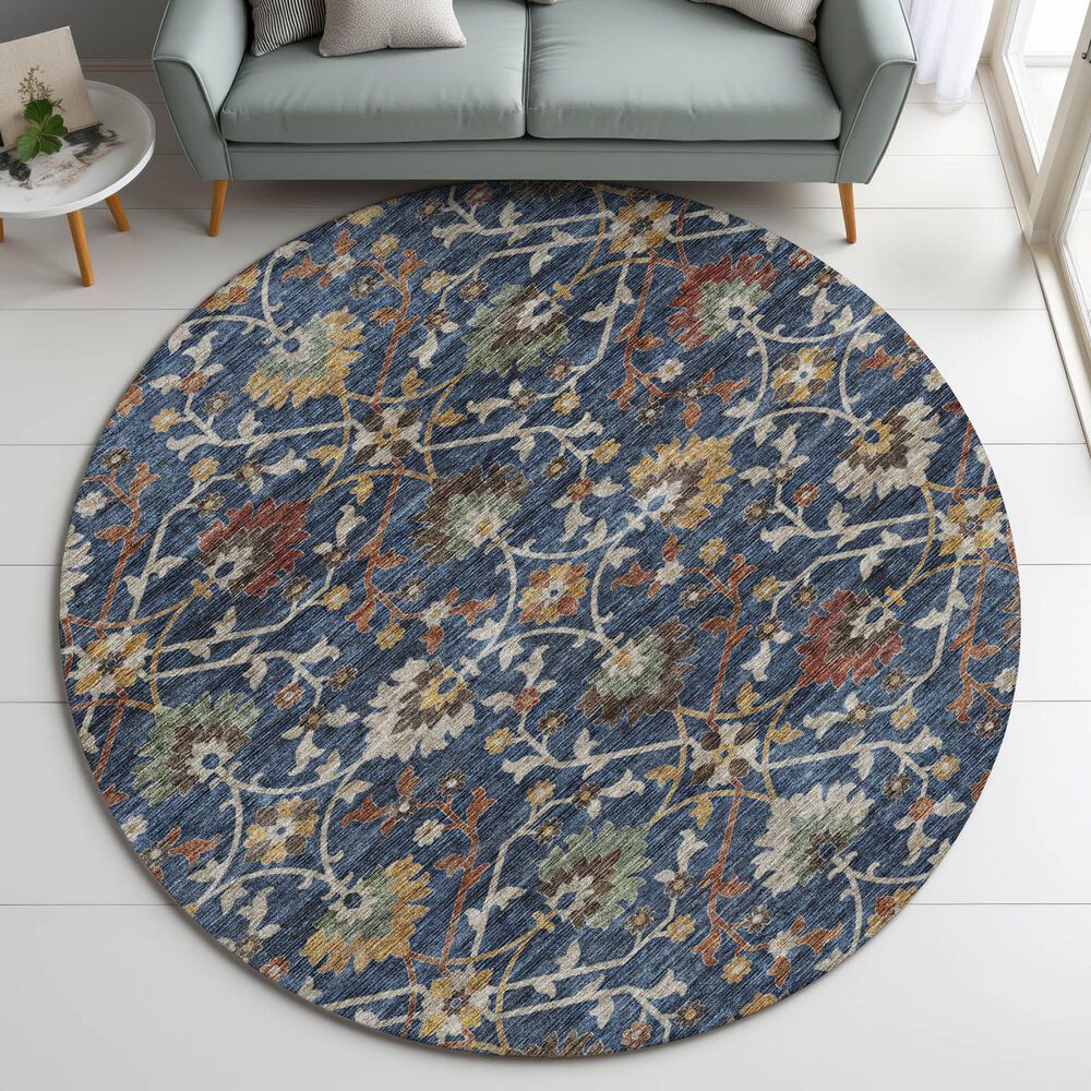 Dalyn Rug Company Silk Road Navy, Copper, Gold, Beige, Sage and Brown 8&#39; Round Area Rug, , large