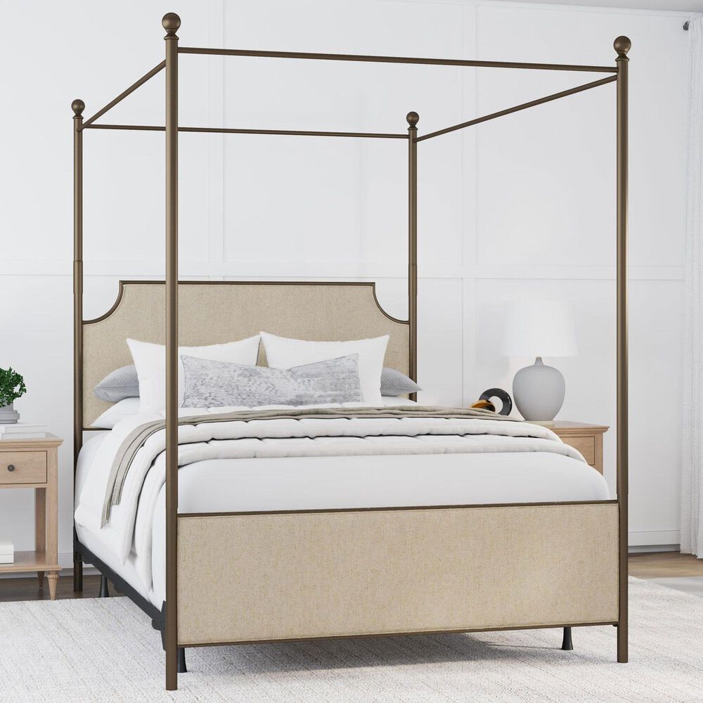 Richlands Furniture McArthur Queen Metal and Upholstered Canopy Bed in  Brown and Bronze, , large