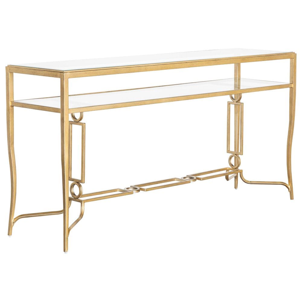 Nicolette Home Lorena Sofa Table in Burnished Brass and Clear, , large
